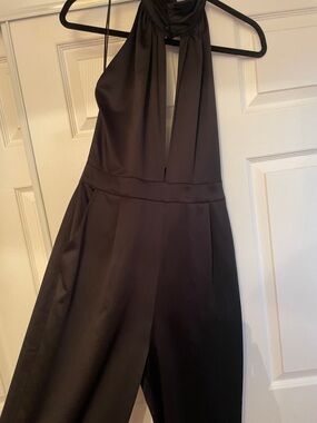 Guess Black Side Zip Deep V-neck  Jumpsuit